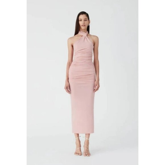 Misha Jovie Midi Dress in Rose Pink Small New Womens Halter Cocktail